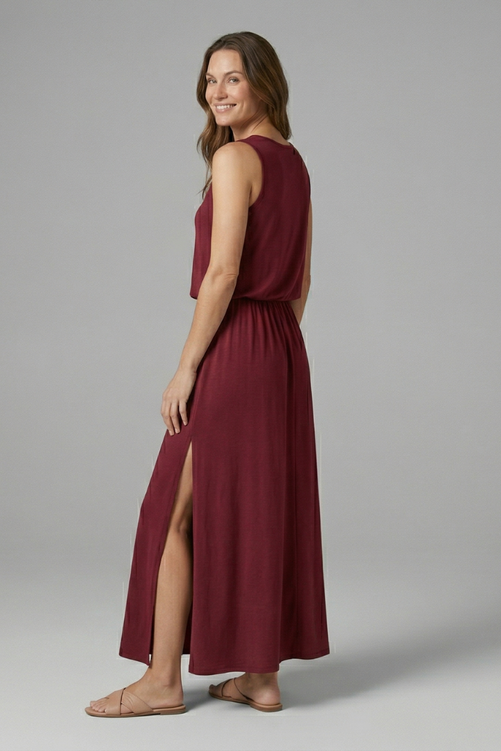 Vestito maxi donna con scollo rotondo e senza maniche