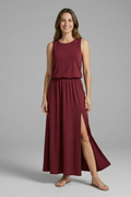 Vestido maxi de mulher com decote redondo sem mangas
