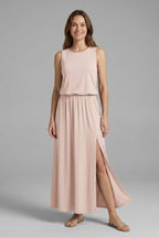 Vestido maxi de mulher com decote redondo sem mangas