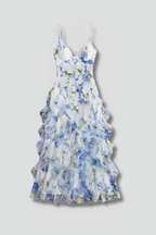 Robe maxi femme à volants superposés et fines bretelles