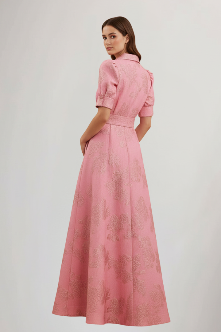 Vestito lungo donna a maniche corte con cintura in vita