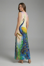 Rochie maxi de damă cu crăpătură la decolteu și croială fără mâneci