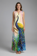 Rochie maxi de damă cu crăpătură la decolteu și croială fără mâneci