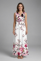 Rochie maxi de damă cu crăpătură la decolteu și croială fără mâneci