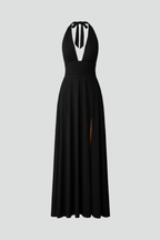 Robe maxi femme col à nouer et fente