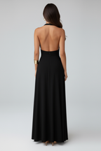 Robe maxi femme col à nouer et fente