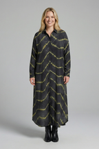 Vestito maxi donna con scollo a V e chiusura a bottoni
