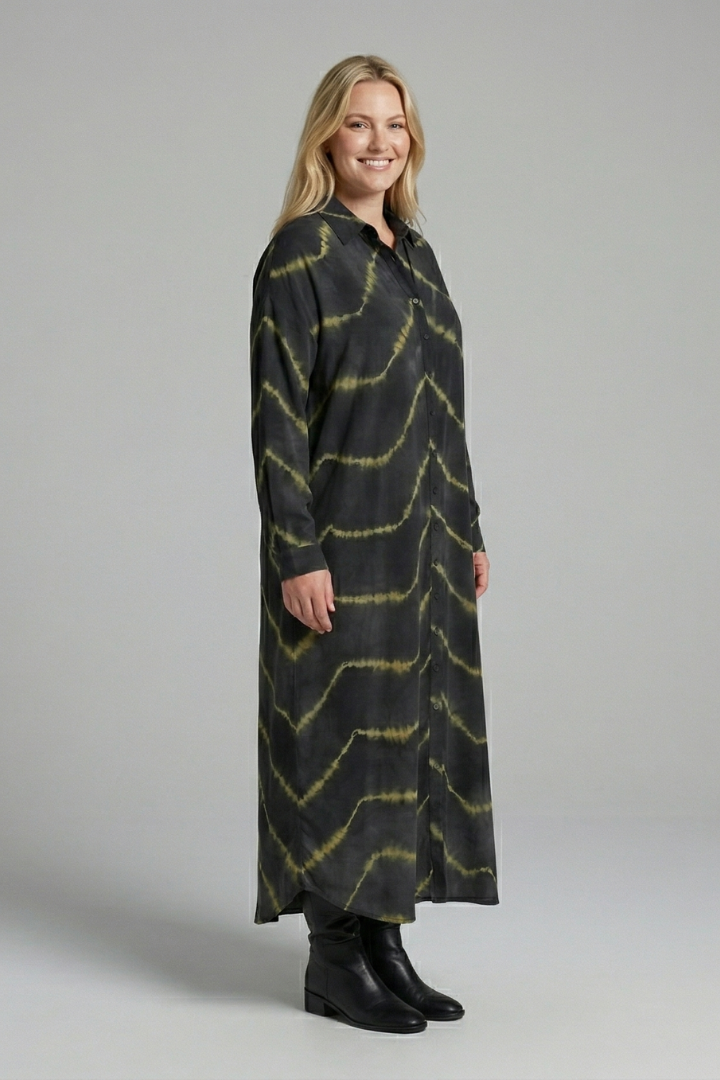 Vestito maxi donna con scollo a V e chiusura a bottoni
