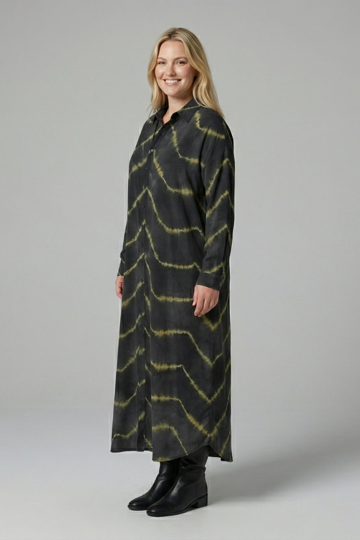 Vestito maxi donna con scollo a V e chiusura a bottoni