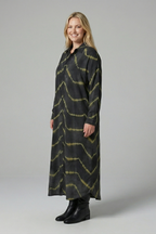 Vestito maxi donna con scollo a V e chiusura a bottoni