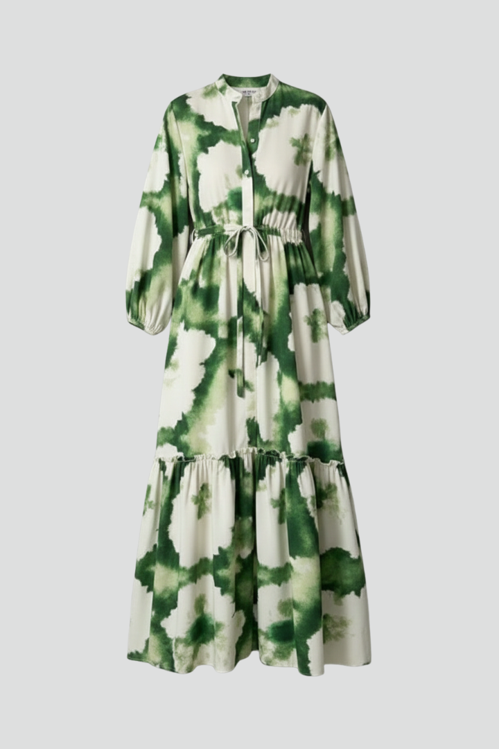 Vestito lungo donna con scollo a V e maniche lunghe