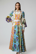 Vestito lungo donna con scollo a V e maniche lunghe