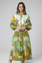 Vestito lungo donna con scollo a V e maniche lunghe