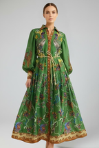 Vestito lungo donna con scollo a V e maniche lunghe