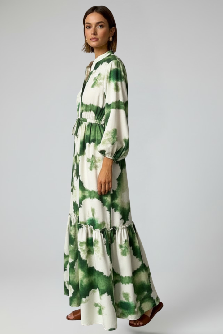 Vestito lungo donna con scollo a V e maniche lunghe