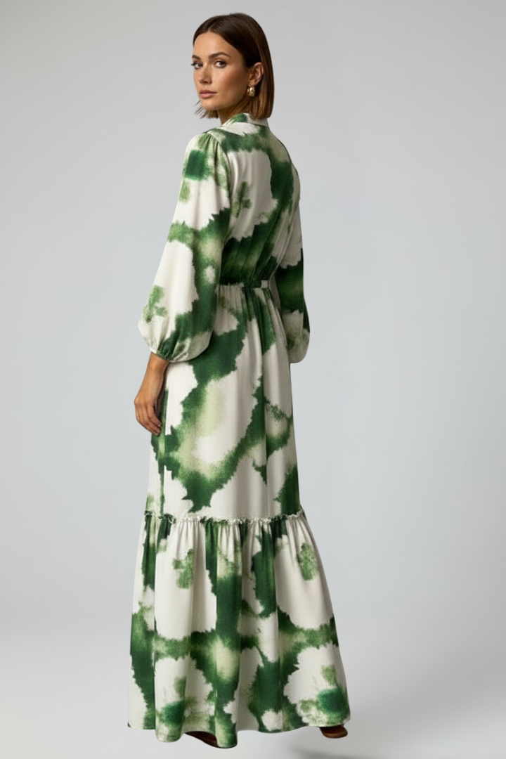 Vestito lungo donna con scollo a V e maniche lunghe