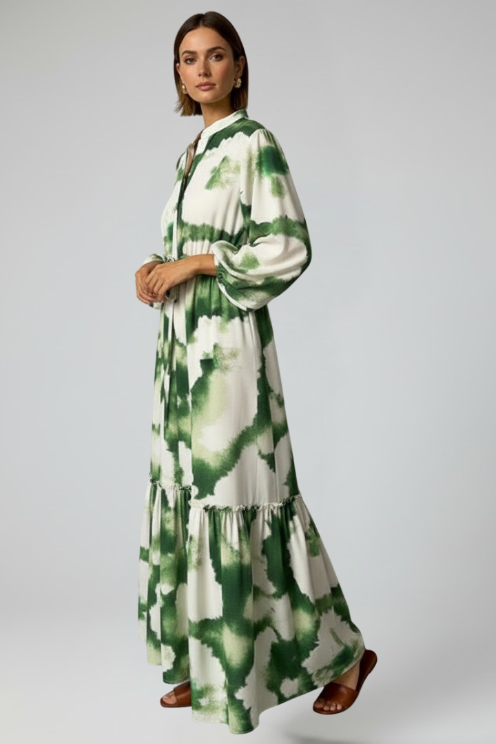 Vestito lungo donna con scollo a V e maniche lunghe