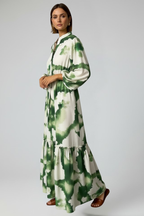 Vestito lungo donna con scollo a V e maniche lunghe