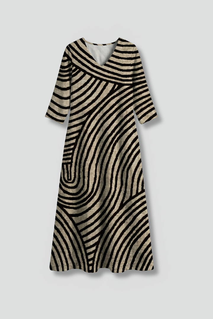 Vestito maxi donna con scollo a V e maniche corte