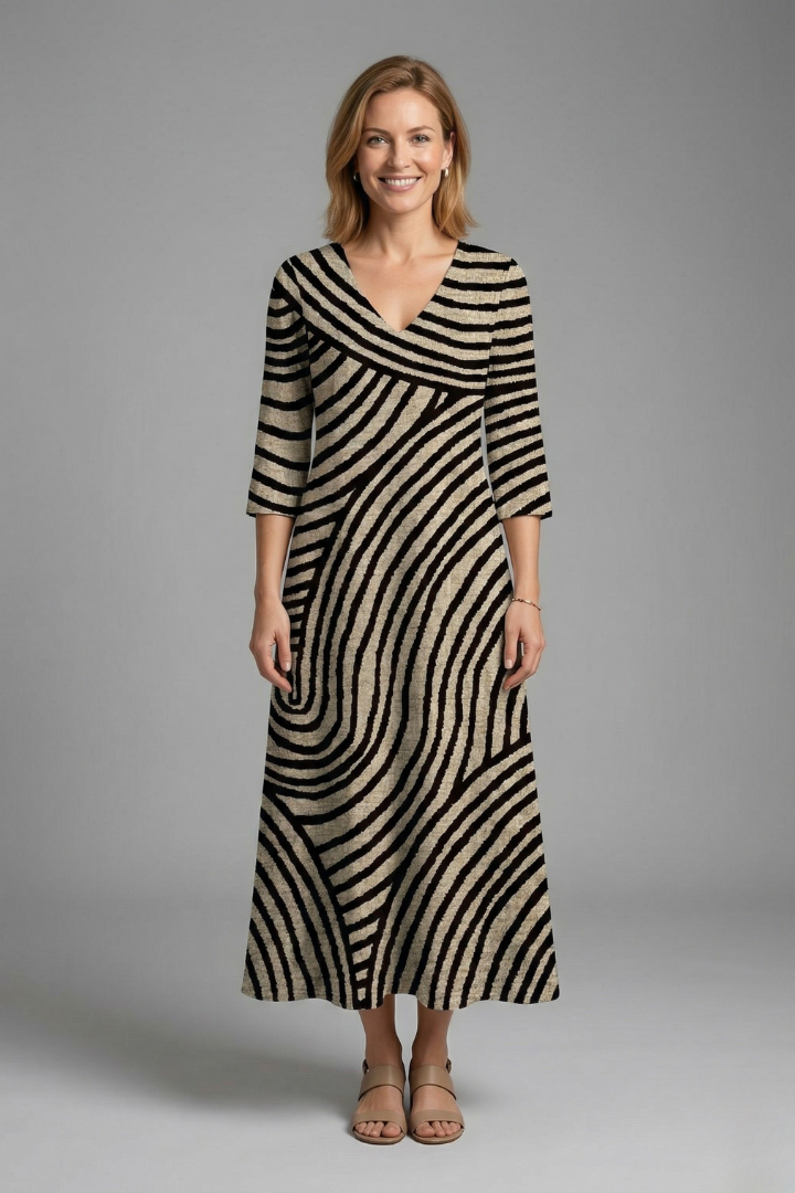 Vestito maxi donna con scollo a V e maniche corte