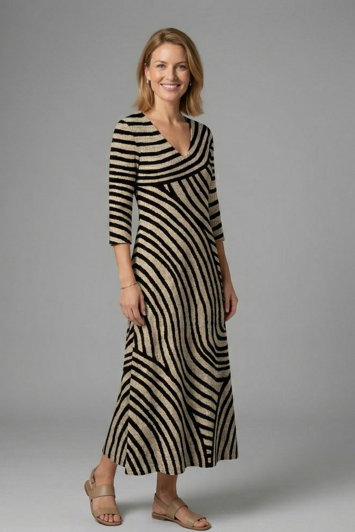 Vestido maxi de mulher com decote em V e mangas curtas