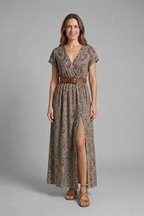 Vestido maxi de mujer con escote en V y abertura lateral