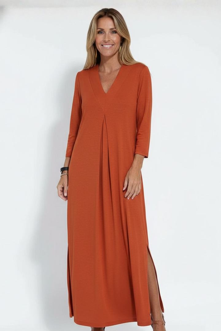 Vestido maxi de mujer con escote en V y abertura lateral