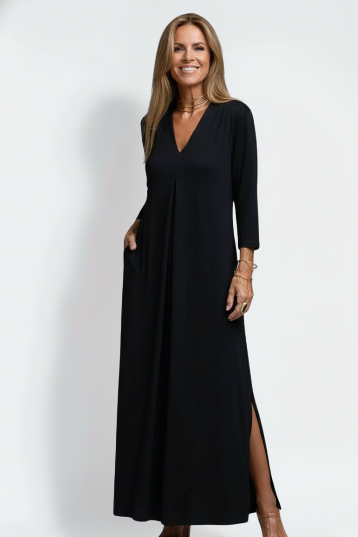 Vestido maxi de mujer con escote en V y abertura lateral