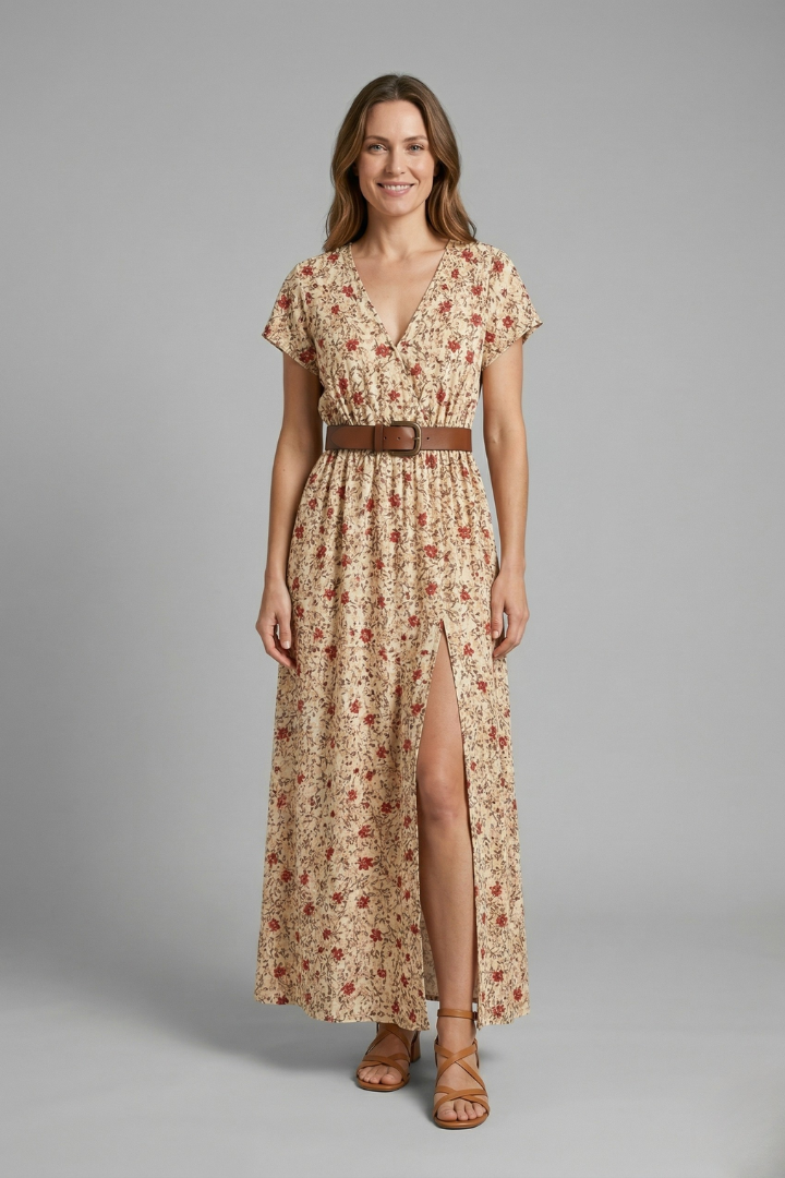 Vestido maxi de mujer con escote en V y abertura lateral