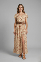 Vestido maxi de mujer con escote en V y abertura lateral