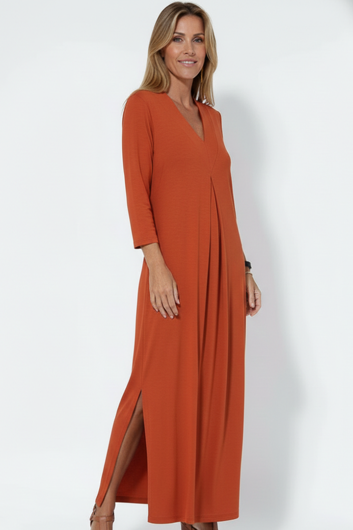 Vestido maxi de mujer con escote en V y abertura lateral
