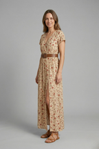 Vestido maxi de mujer con escote en V y abertura lateral