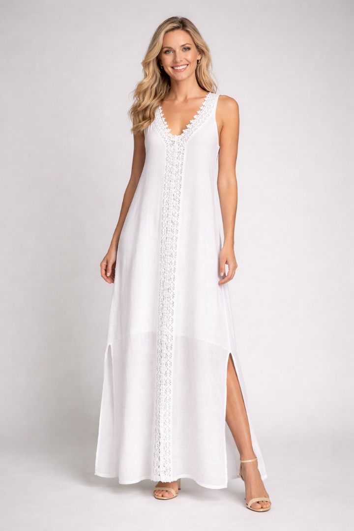 Robe maxi femme à col V et fentes latérales
