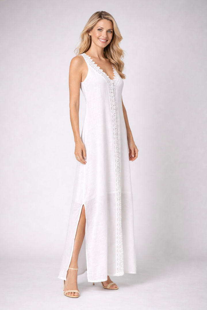 Vestito maxi donna con scollo a V e spacchi laterali