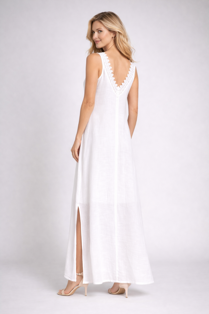 Robe maxi femme à col V et fentes latérales
