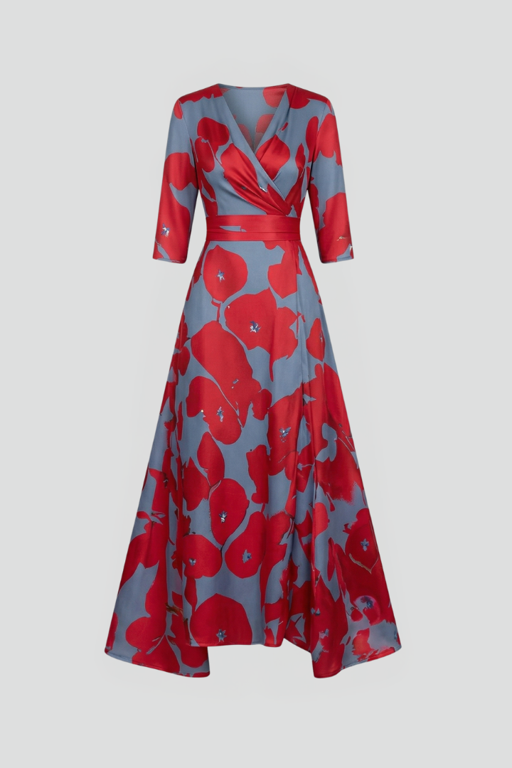 Vestido maxi de mujer con escote en V y corte cruzado en la cintura