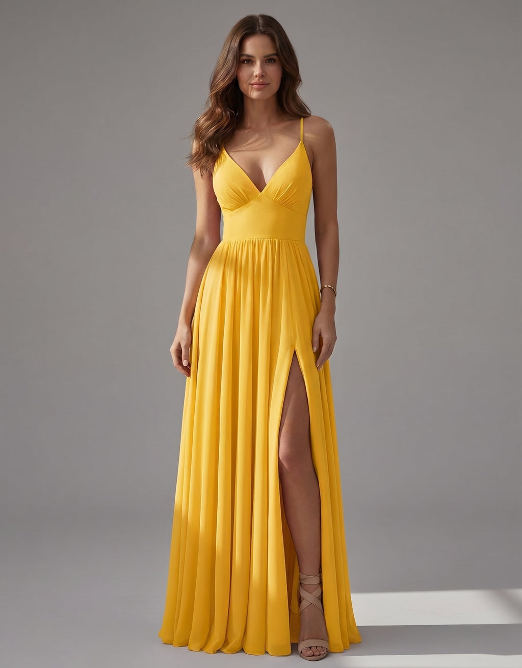 Vestido maxi de mujer con escote en V y abertura delantera