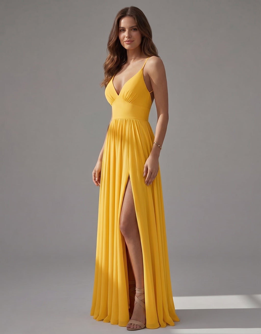 Vestido maxi de mujer con escote en V y abertura delantera