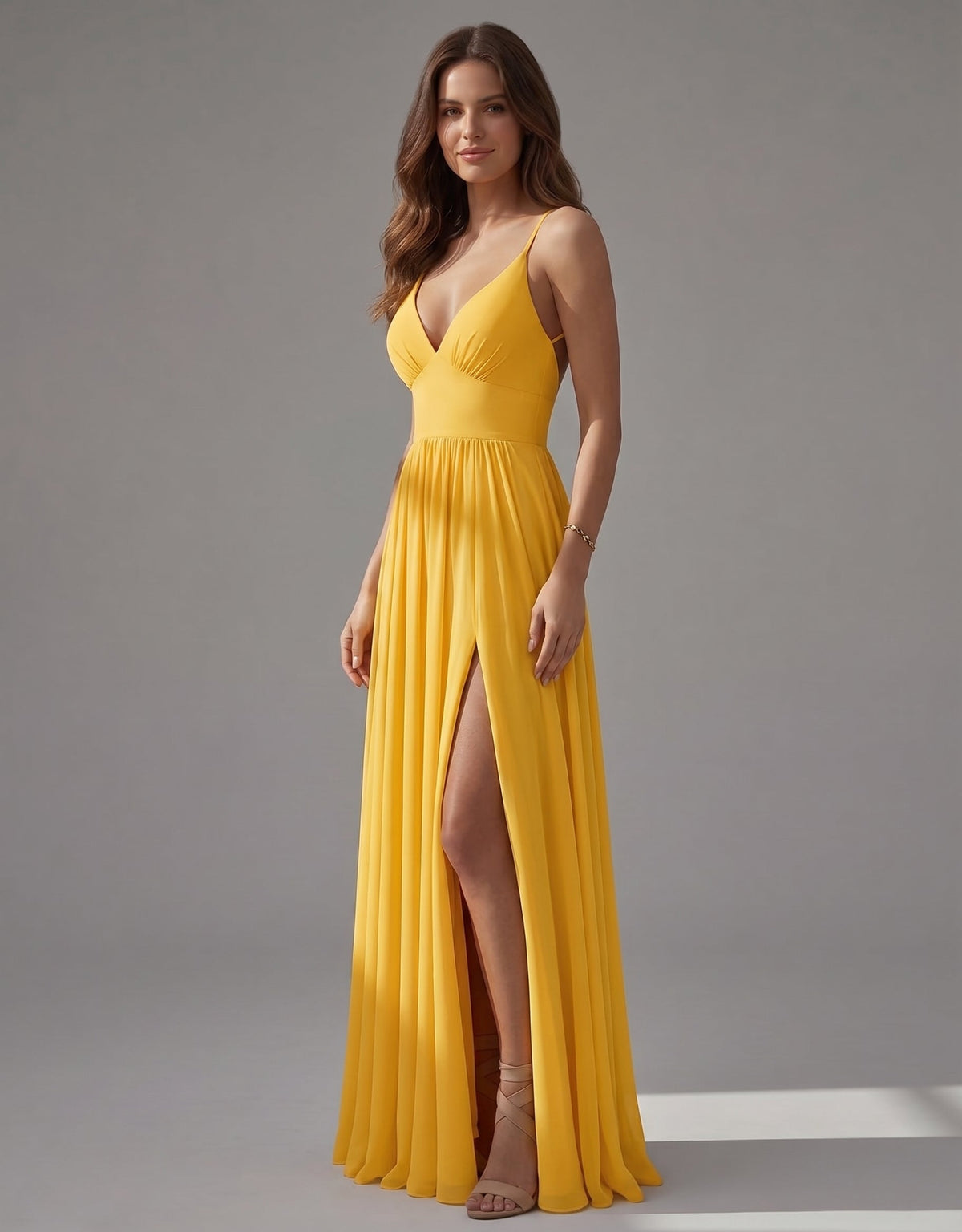 Vestito maxi donna con scollo a V e spacco sul davanti
