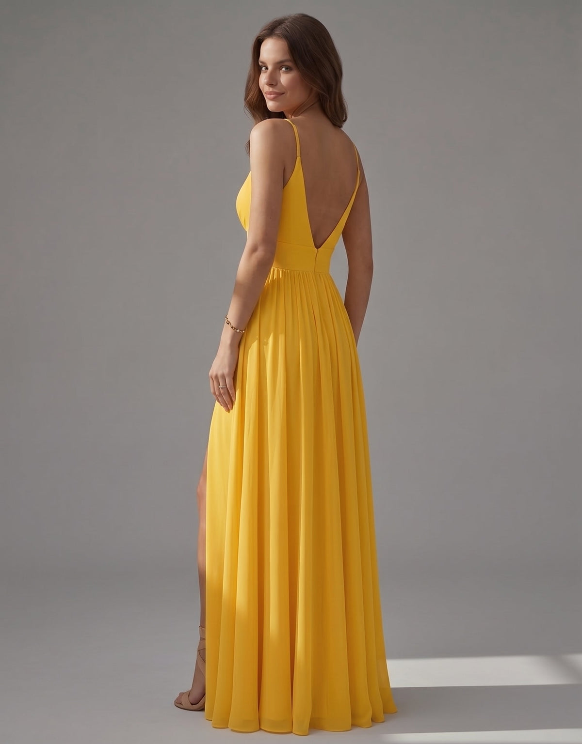 Vestito maxi donna con scollo a V e spacco sul davanti