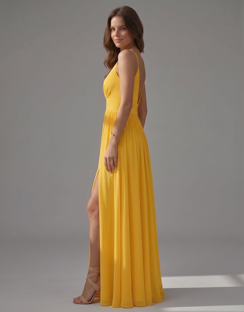Vestido maxi de mujer con escote en V y abertura delantera