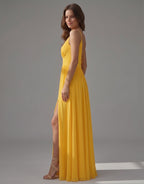 Vestido maxi de mujer con escote en V y abertura delantera