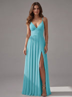Vestido maxi de mujer con escote en V y abertura delantera
