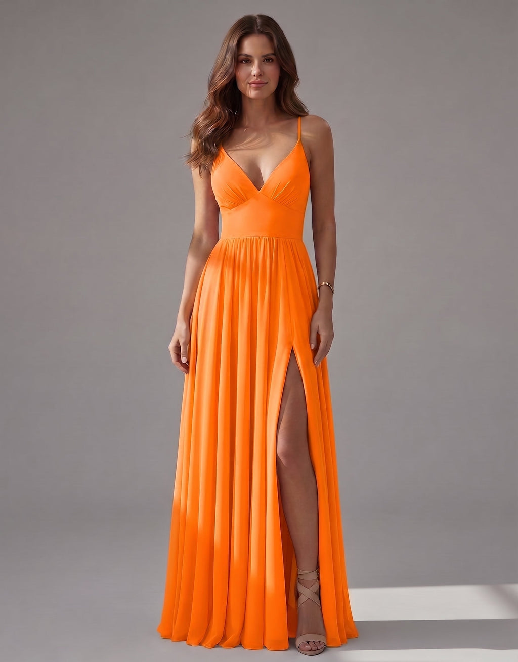 Vestido maxi de mujer con escote en V y abertura delantera