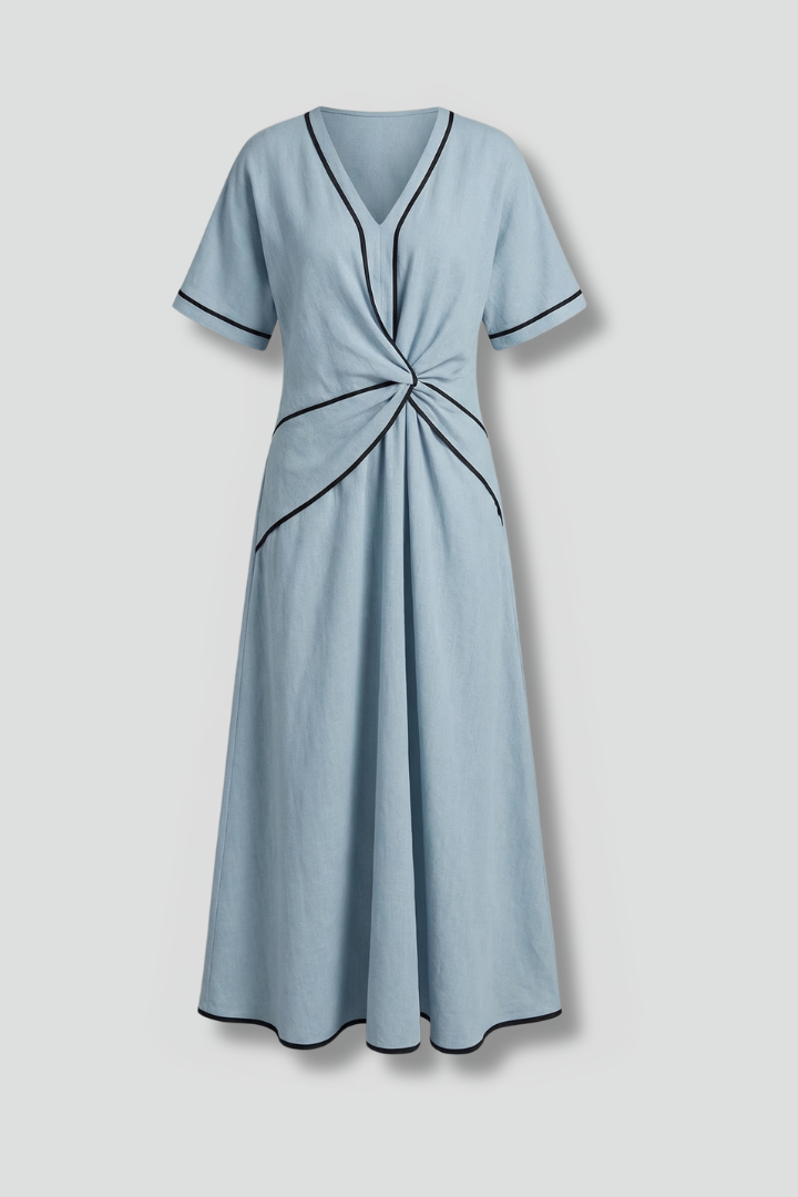 Vestito maxi donna con scollo a V e vita drappeggiata