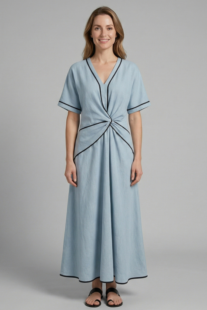 Vestito maxi donna con scollo a V e vita drappeggiata