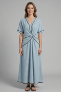 Vestito maxi donna con scollo a V e vita drappeggiata