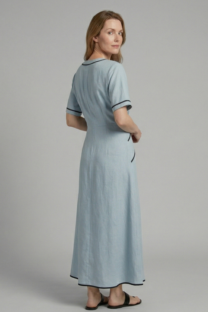 Vestito maxi donna con scollo a V e vita drappeggiata