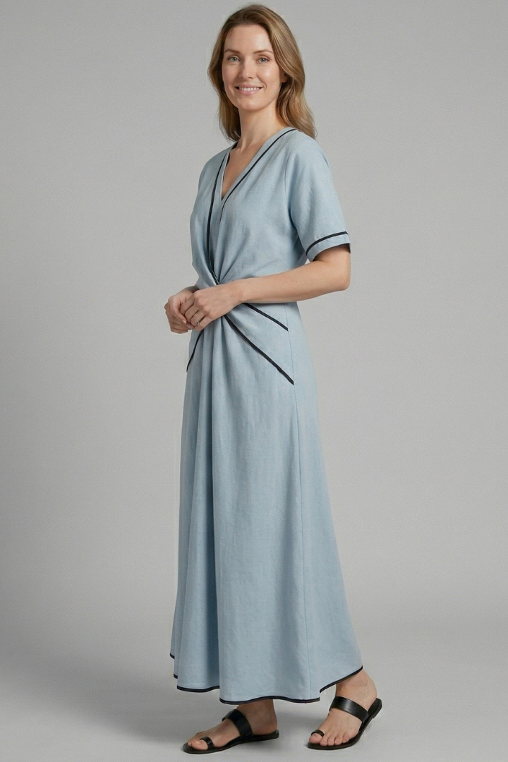 Vestito maxi donna con scollo a V e vita drappeggiata