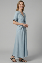 Vestito maxi donna con scollo a V e vita drappeggiata
